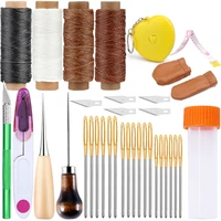 nonvor 35pcs leather sewing kit diy leather craft tools with stitching needles waxed thread sewing awl carving knife scissors
