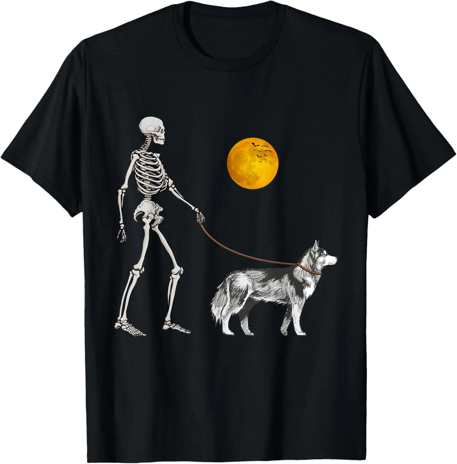 Сибирский хаски скелет собака прогулка Хэллоуин костюм футболка