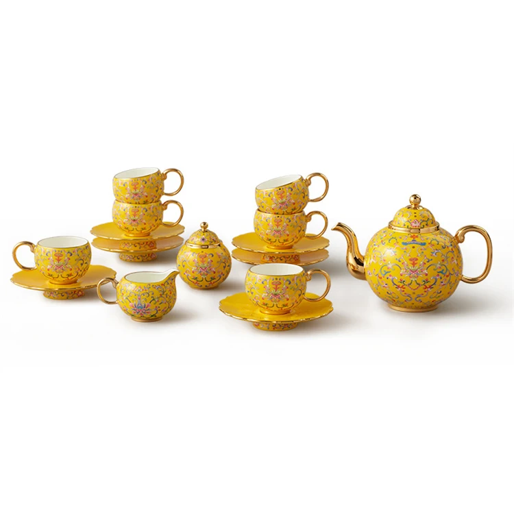 

Auratic National Porcelain Coffee Cup Saucer Set New Palace Porcelain 17 Tea Coffee Set Ceramic Coffee Tea Set