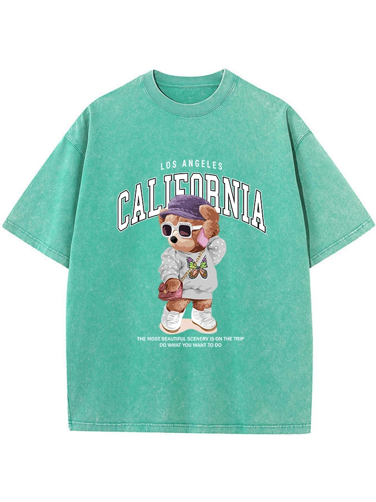 Мужская стираная футболка с буквенным принтом Маленький медвежонок дышащие