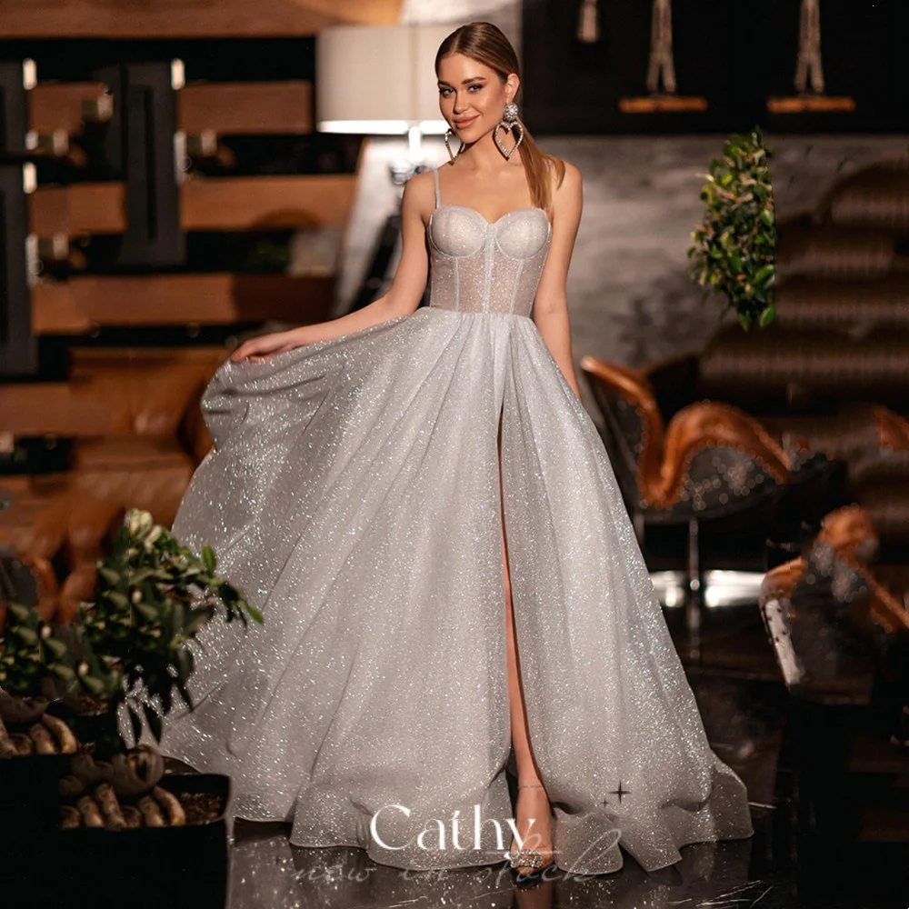 

Женское блестящее платье для выпускного Cathy, цвет слоновой кости, ТРАПЕЦИЕВИДНОЕ вечернее платье на бретелях-спагетти, элегантное выпускное платье 2023