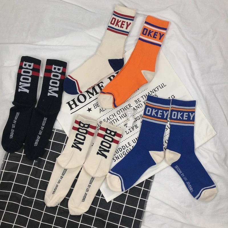 

Personal Letters Unisex Funny Skateboard Socks Cotton Warm Letter Striped Happy Hip Hop Socks For Female Original Sox