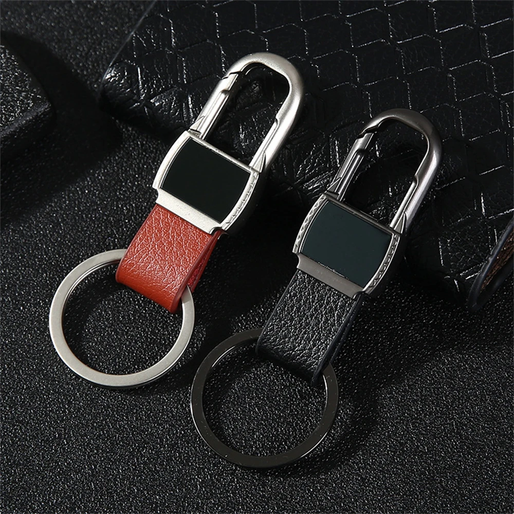 

Simple Men's Waist Hanging keychain Leather Metal Keyring Car Key Holder Accessories Business Meeting Souvenirs Father Gifts