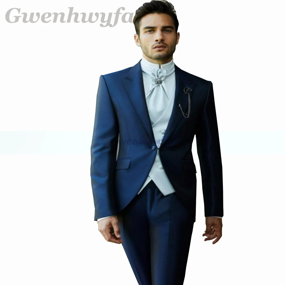 

Gwenhwyfar New Design Luxury Man Suit For Wedding Costume Men Suit Peak Lapel Groom Tuxedos 3 Pcs Blazer Sets(Jacket+Vest+Pant)