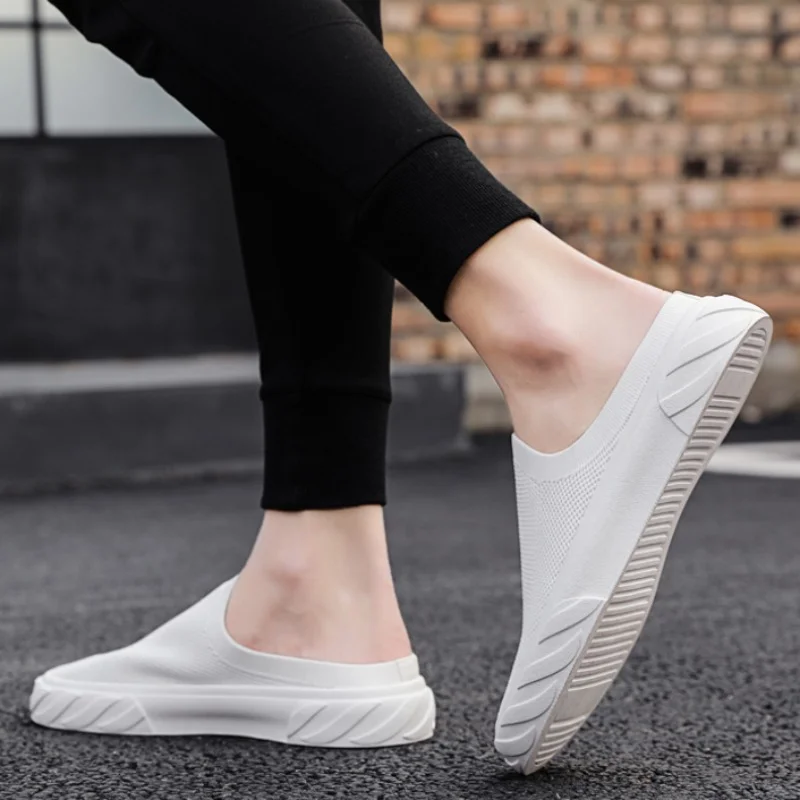 

Men's Fly Weave Closed Toe Half Slippers 2023 Summer Fashion Breathable Flat Shoes for Men Light Casual Slip on Walking Shoes
