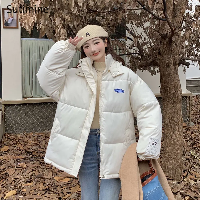 Candy Colored Cotton Padded Clothes Women's Short Loose Cotton Padded Clothes Thickened Office Lady Winter Coat for Women