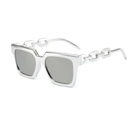 ins cool bright silver hip hop sunglasses fashion metal chain legs women sunglasses retro square shade sun glasses