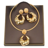dubai gold color jewelry set for women hoop earrings and necklace jewelry set african ladies weddings design accessory gift