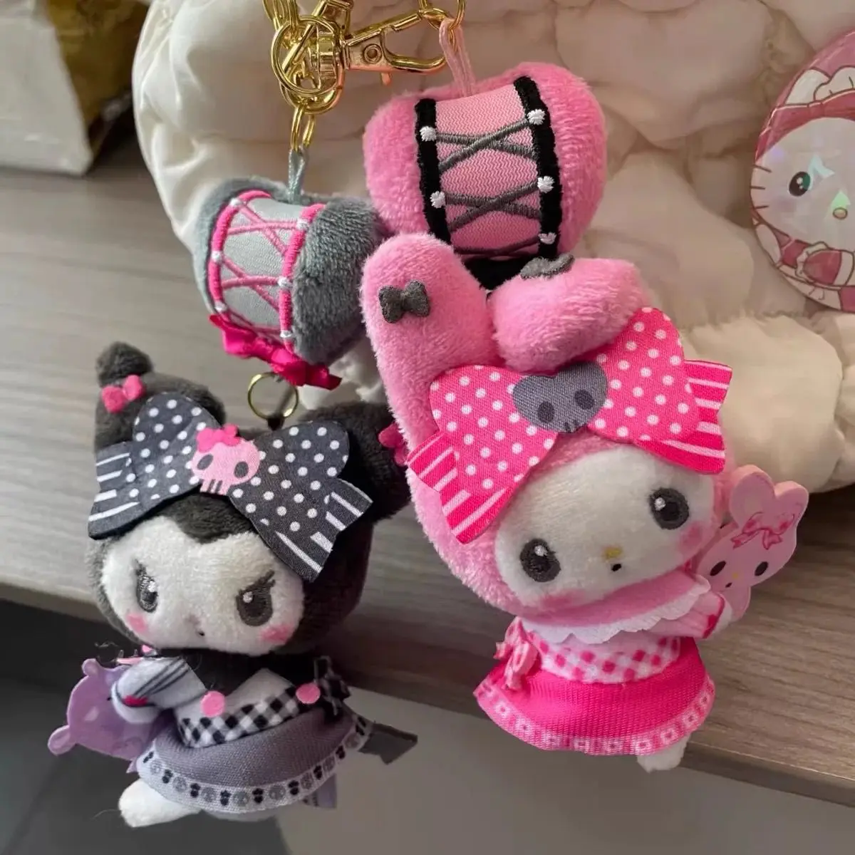 Плюшевая кукла-брелок My Melody Kuromi Sanrio с бантом и волнистым узором, подвеска для сумки, подарок на день рождения для друга (art.: 3920dc6bca466) - 3920dc6bca466