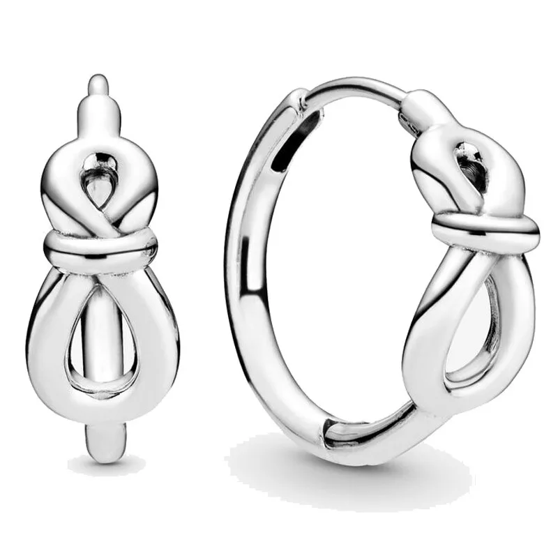 

Authentic 925 Sterling Silver Sparkling Infinity Knot Bow Hoop Earrings For Women Wedding Gift Fashion Jewelry