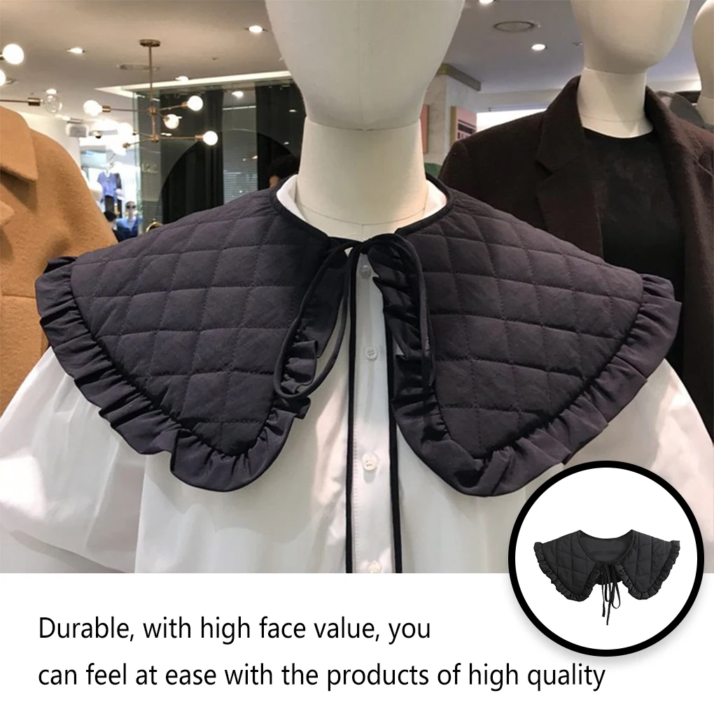 

Women Fake Collar Shawl Cotton Ruffles Padded Quilted Party Birthday Jacket Shirt Capelet Fashion for Female Black