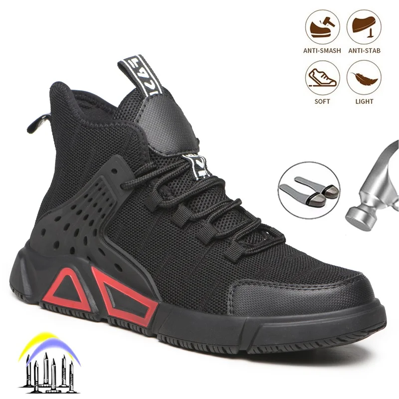 

Male Work Boots Steel Toe Men's Safety Shoes Indestructible Work Shoes Anti-piercing Working Sneakers Light Protective Shoes