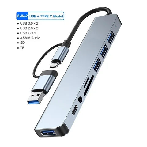 5/8-портовый USB-концентратор, мульти-USB-разветвитель USB3.0 HUB типа C к USB-адаптеру USB-док-станции, устройство чтения карт SD TF для Xiaomi Macbook Pro