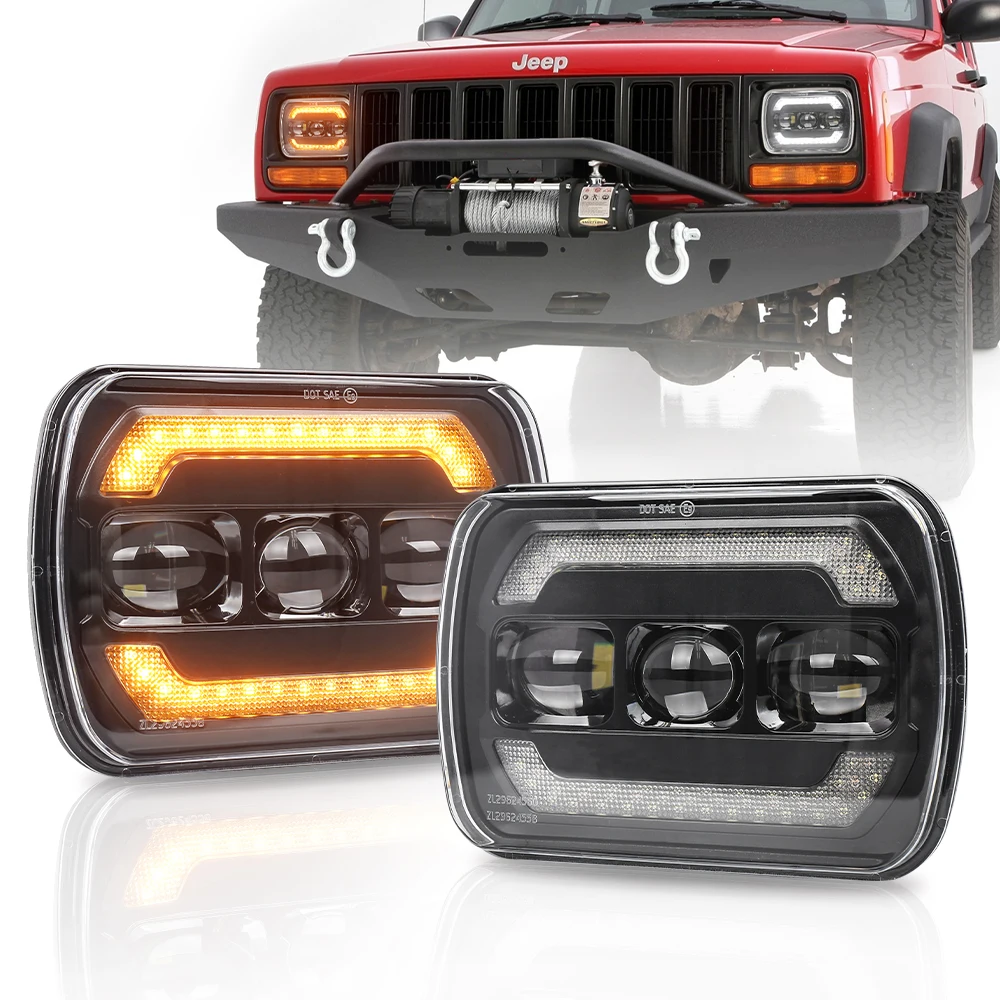 POVTOR 2 шт. водонепроницаемые 40 Вт 7x6 фары с желтым поворотным сигналом Белый DRL Для