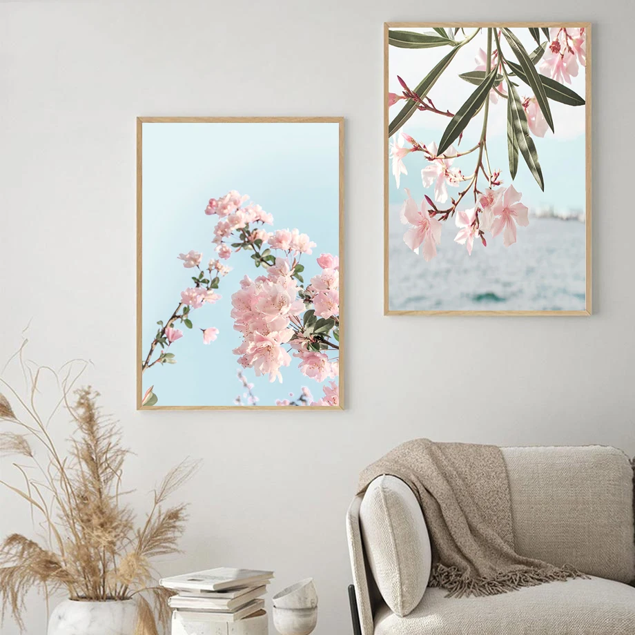 Природа розовый цветок велосипед волны мост пейзаж Скандинавское искусство