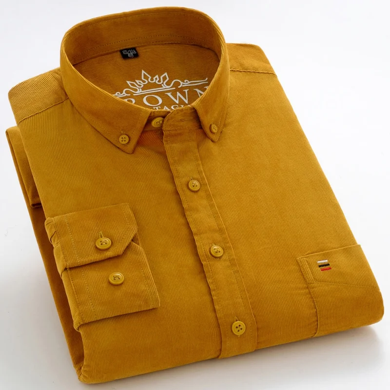 

Men's Long Sleeve Vintage 100% Cotton Corduroy Shirt Single Patch Pocket Standard-fit Button-down Collar Quality Casual Shirts