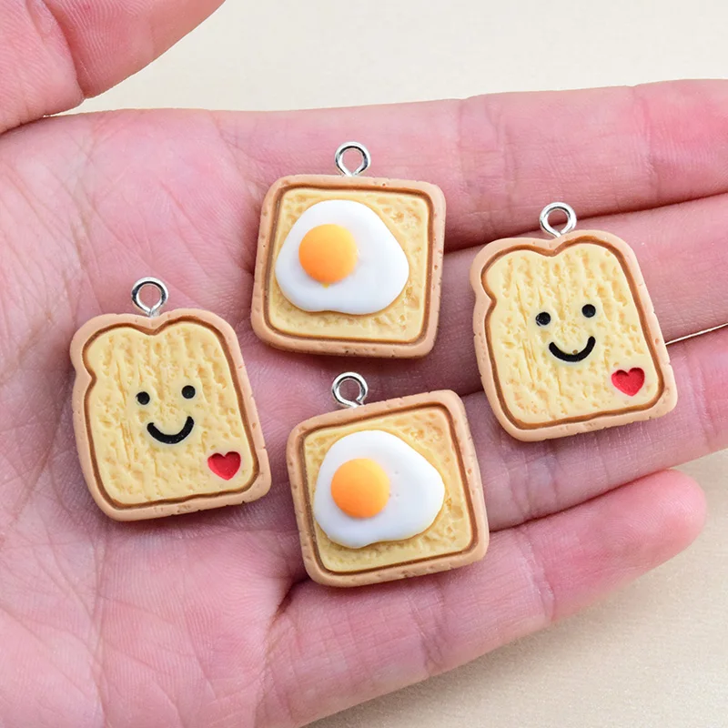 

10pcs Resin Flatback Egg Toast Earring Charms Cute Cartoon Food Pendant For Keychain Diy Crafts Jewelry Making W42
