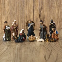 11pcschristmas decorations resin crafts ornaments nativity religious gifts statue gift box home decore mini garden accessories
