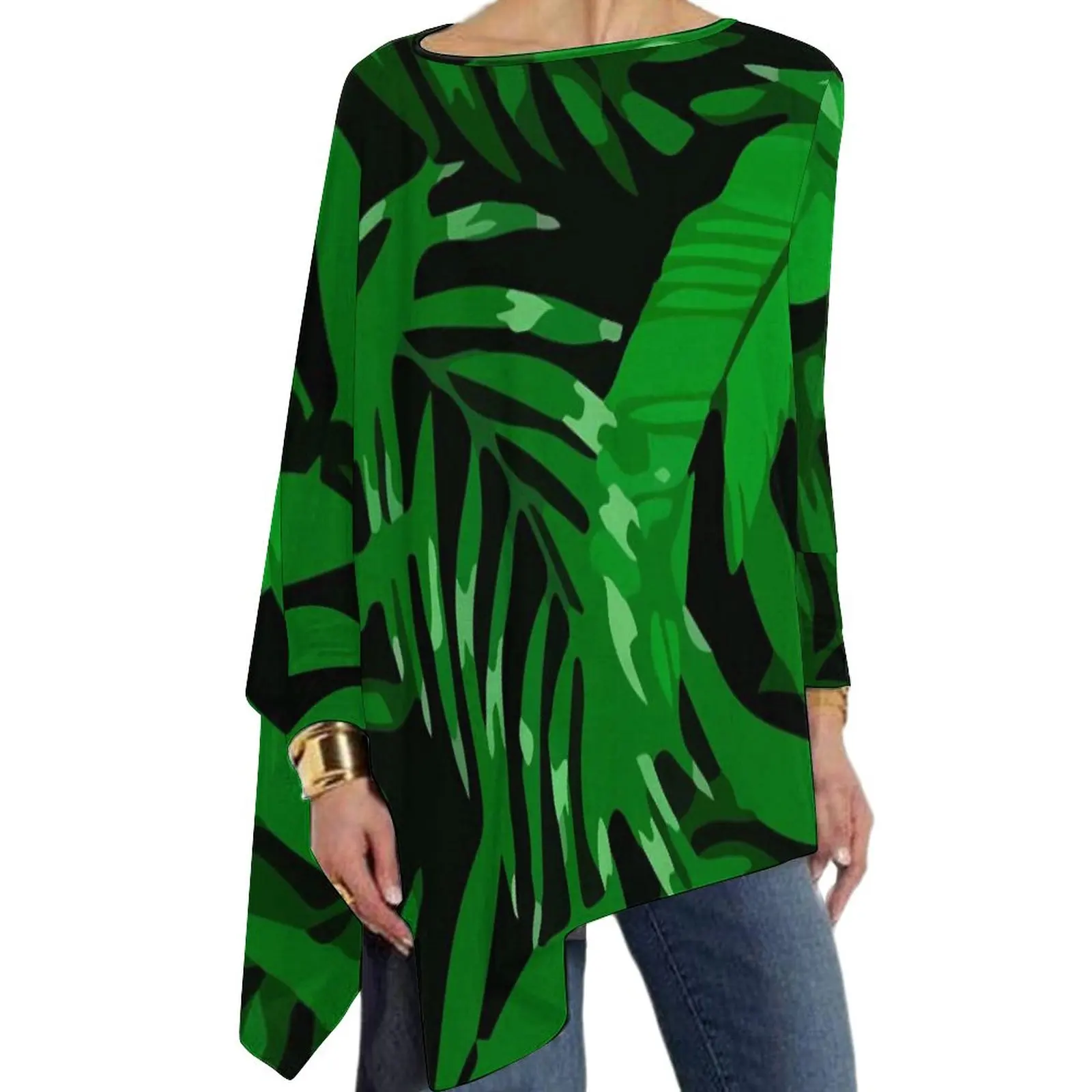 

Tropical Plant T-Shirt Leaves Print Aesthetic Long-Sleeve T-Shirts Women Street Fashion Tee Shirt Oversize Custom Clothes