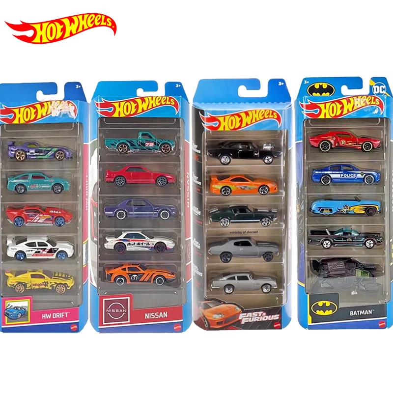 

Genuine Hot Wheels Car 5 Pack Diecast 1/64 Carro DC Batman Fast and Furious Ford Mustang Nissan Kids Toys for Boys Children Gift