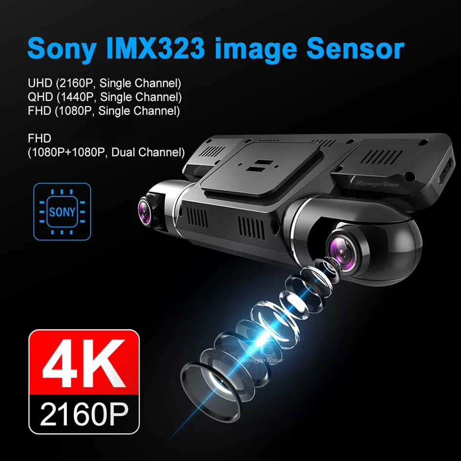Видеорегистратор автомобильный с двойным объективом Full HD 1080P + 4K Wi-Fi |