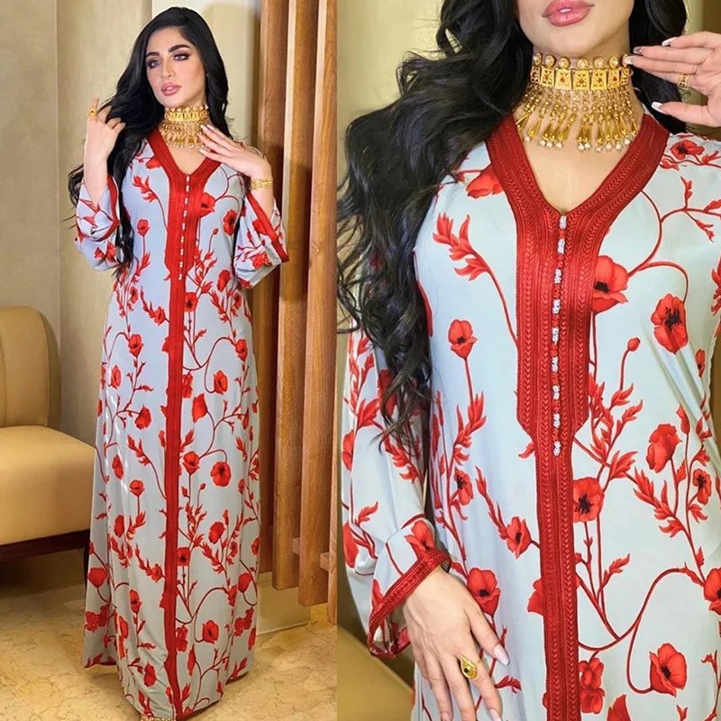 Ramadan Eid Mubarak Red Abaya Dubai Turkey Islam Bangladesh Arabic Muslim Dress Abayas For Women Robe Longue Femme Musulmane
