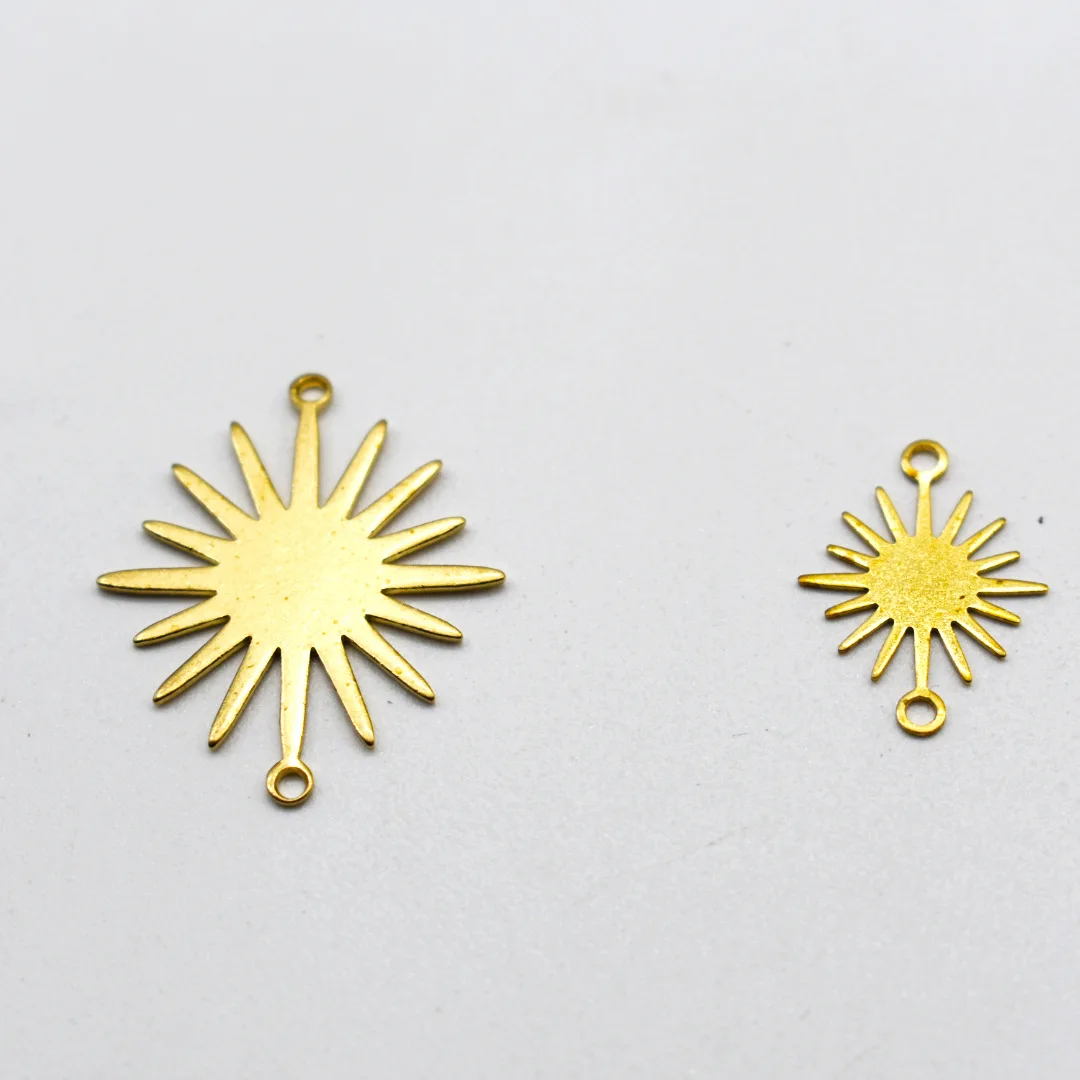 

10Pcs Raw Brass Dual Hanging Sun Flower Charms Circle slices Connector For Diy Drop Earring Necklace Jewelry Making Wholesale