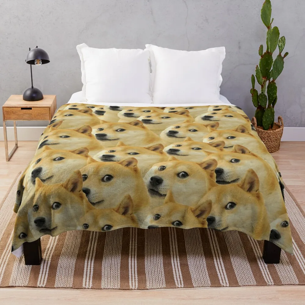 

Doge WOW Pattern Shiba Inu Doggo dog meme montage Throw Blanket decorative blankets kawaii blanket synthetic skin blanket