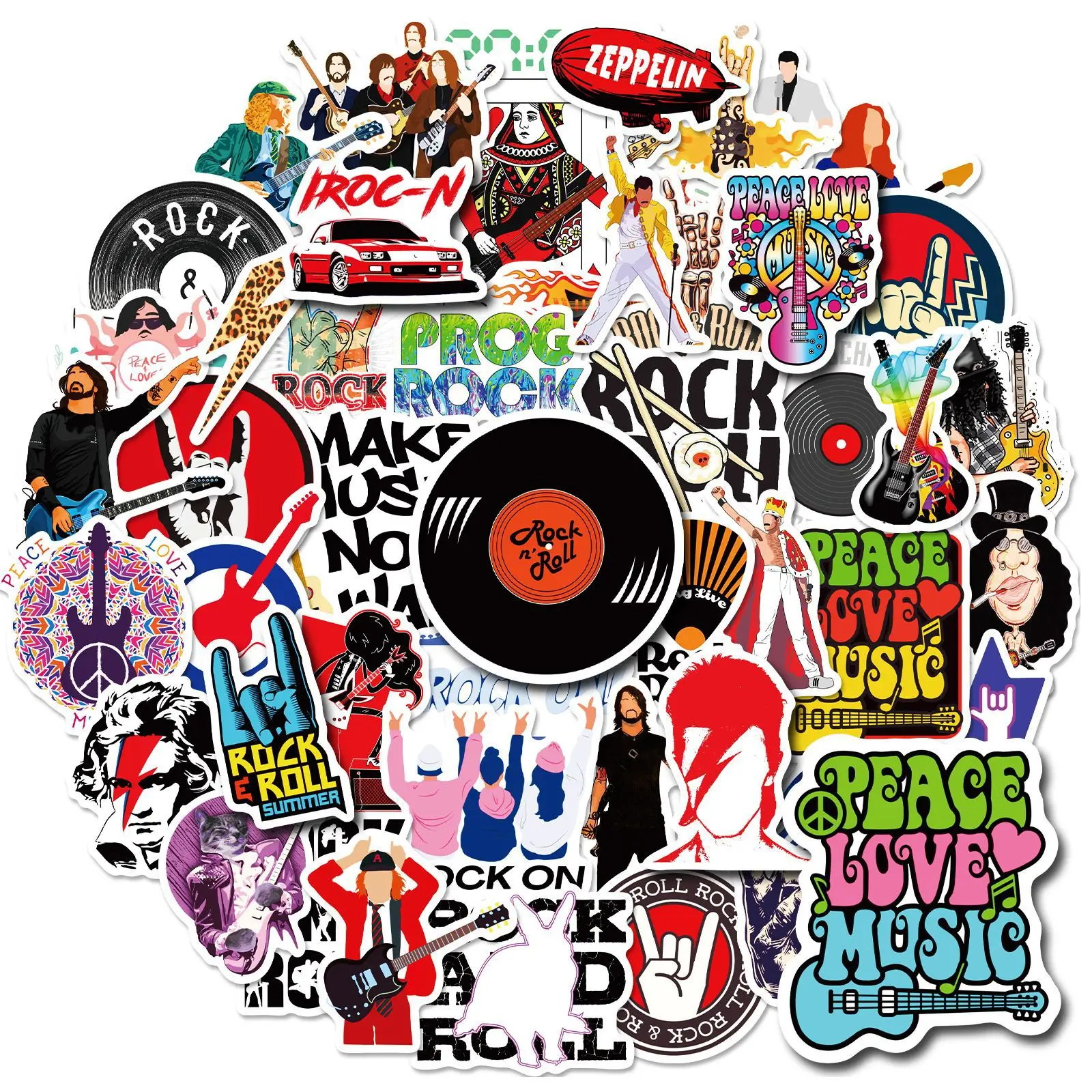 

50 Pcs Rock Series Record Guitar Stickers Water Bottle Sticker Hydro Flask Sticker Street Graffiti Car Laptop Stickers
