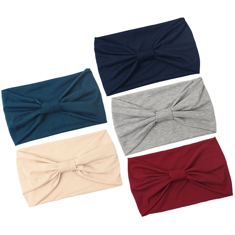 

Women Solid Color Knot Hair Bands Headband Bohemian Sports Bandage Elastic Ladies Wide Print Wide Headwrap Headpiece Hairband