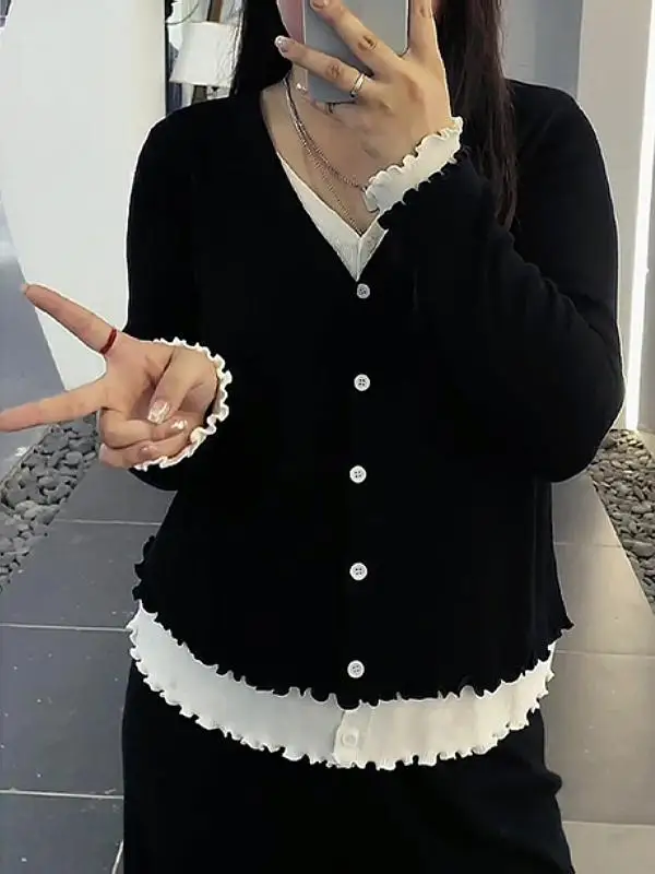 Поддельная двухсекционная нижняя рубашка больших размеров модный вязаный