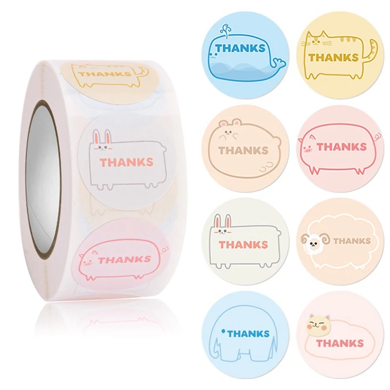 

50-500 шт. 1 дюйм, круглые и простые линии, милые наклейки с животными, спасибо, инструменты для скрапбукинга, наклейки, товары для малого бизнес...