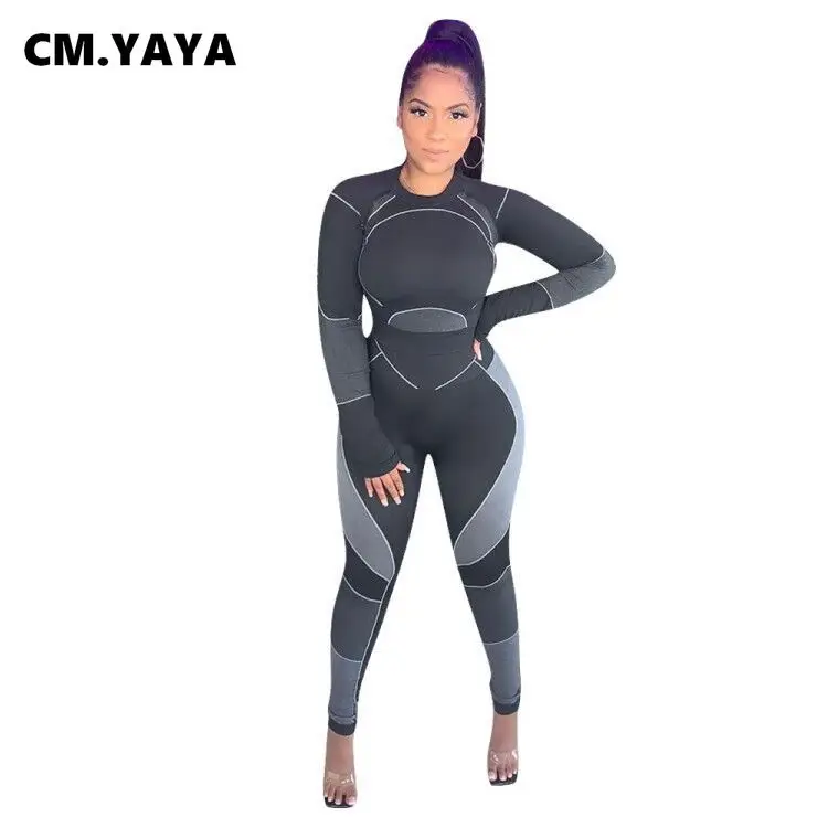Спортивная одежда CM.YAYA эластичный облегающий Женский комплект футболка с