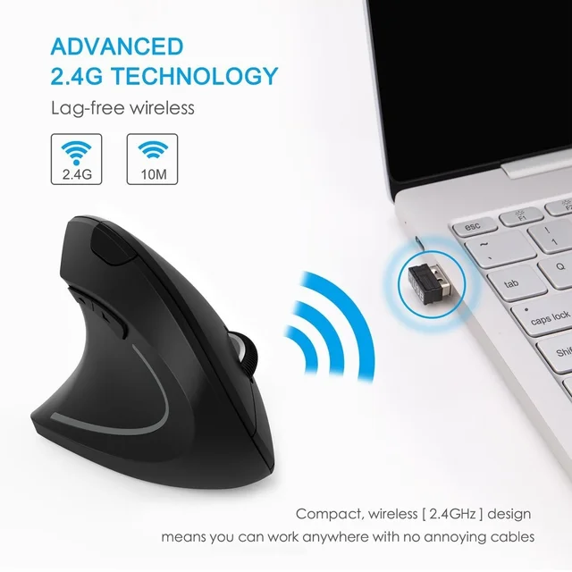 CHYI Ergonomic Vertical Mouse 2.4G Wireless Computer Gaming Mice USB Optical DPI Mouse Right Left Hand For Laptop PC Desktop 6
