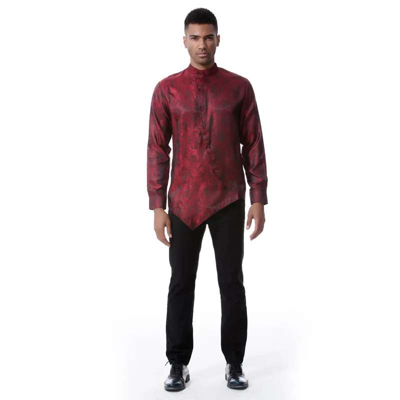 Mattswag Mens Paisley Printed Irregular Oblique Hem Shirts High Quality Social Men's Clothing Fashion Party Prom Chemise Hombre