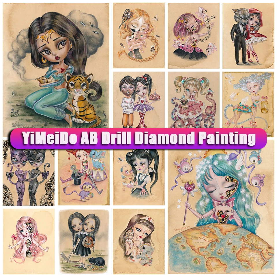 

YiMeido AB Diamond Painting Big Eyes Girl Full Drill Diamond Embroidery Cartoon Cross Stitch Picture of Rhinestone Mosaic Gifts
