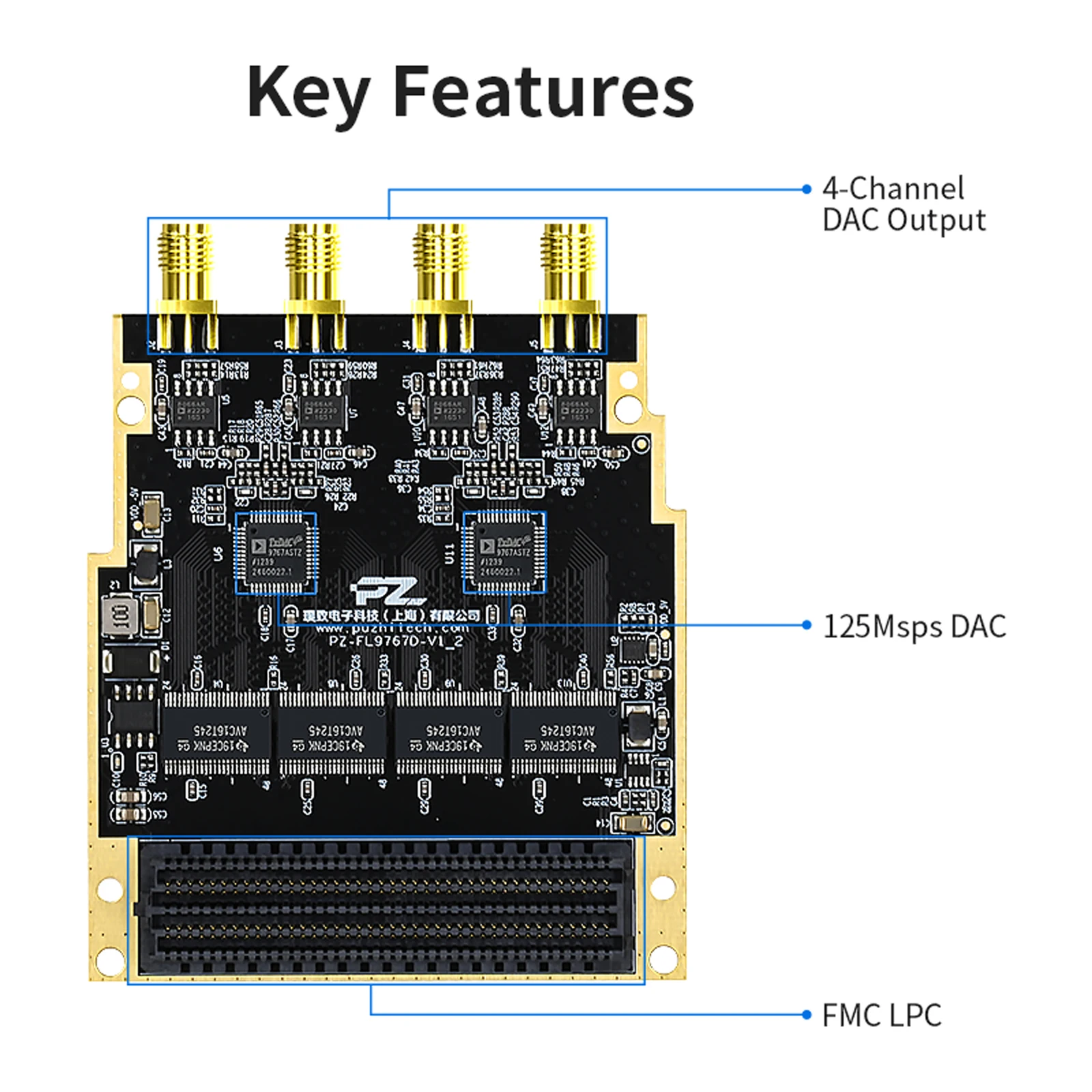 Puzhi PZ-FL9767D FMC Дочерняя карта Четырехканальный высокоскоростной АЦП 14 бит 125 MSPS AD9767
