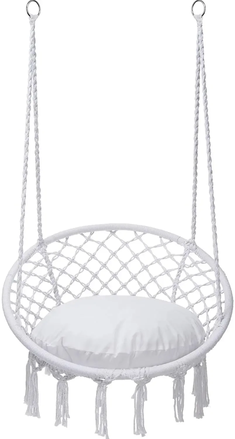 Подвесное кресло-гамак Woqi Outdoor Macrame белого цвета круглой формы для сада, веранды (art.: 3920dc8d8eadb) - 3920dc8d8eadb