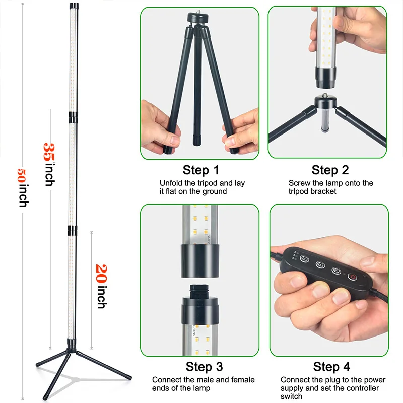 Комнатная лампа для роста растений с регулируемой высотой алюминиевый корпус