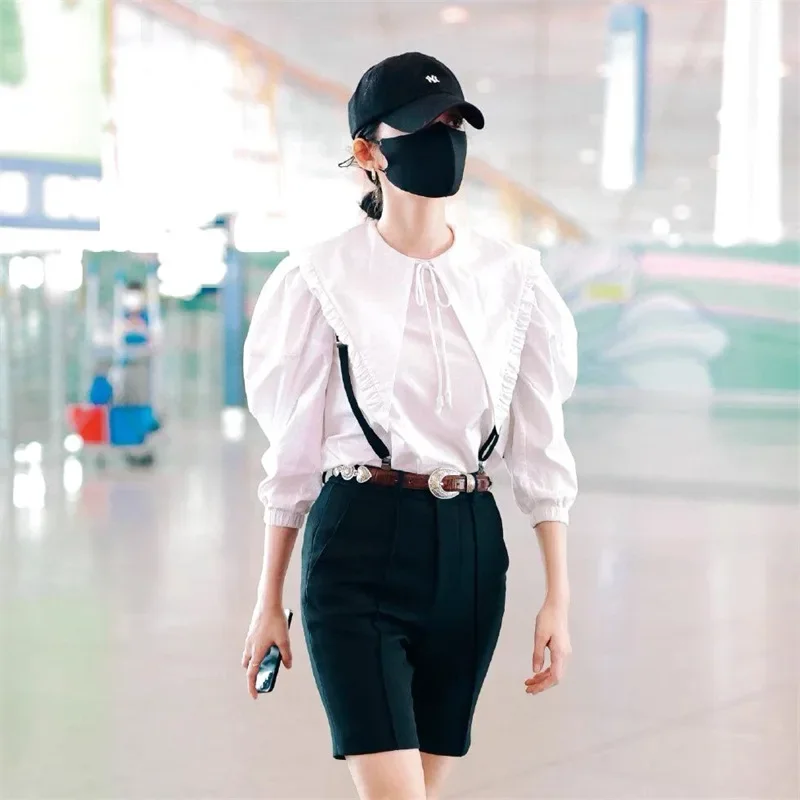 Дизайнерский модный чисто белый винтажный топ с пышными рукавами женское