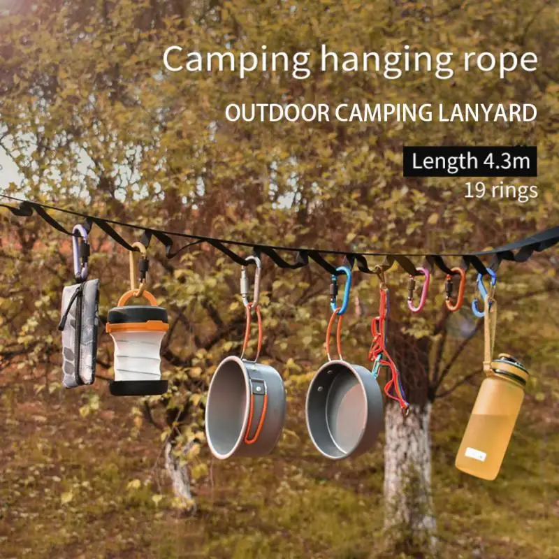 

Convenient Storage Clothesline Straps More Hanging Rings Camping Lanyard Strong Binding Adjusting Length 19 Ring Lanyard