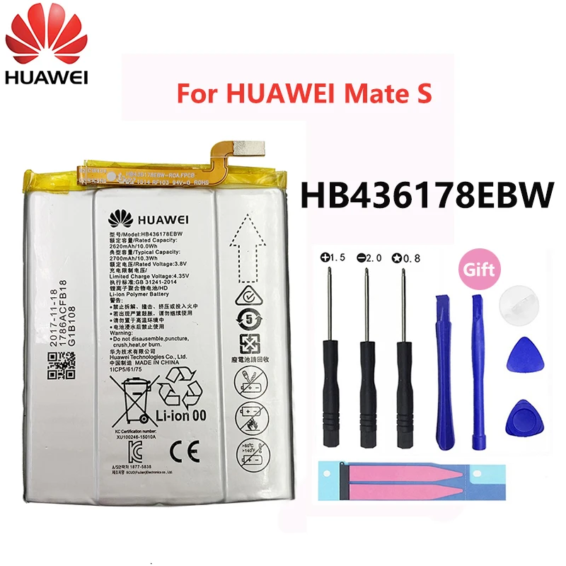 

Hua wei Original HB436178EBW Replacement Li-Polymer Battery 2700mAh For HUAWEI Mate S MateS CRR-CL00 UL00 Phone Batteries