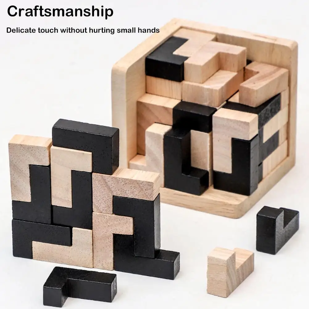 

Creative 3D Wooden Cube Puzzle Ming Luban Interlocking Educational Toys For Children Kids Brain Teaser Early Learning Toy Gift