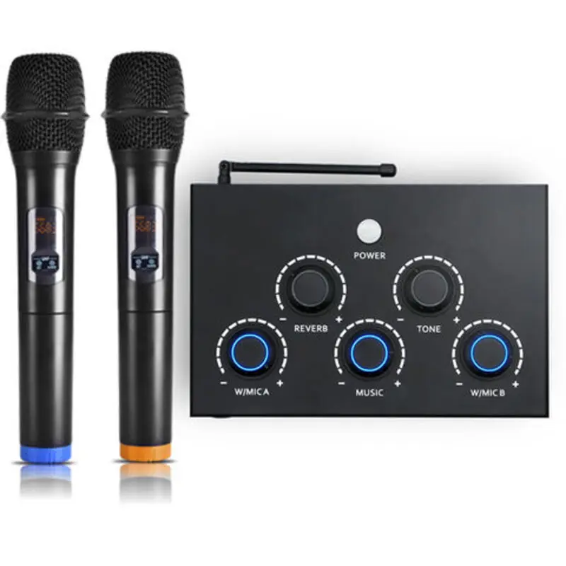 Портативный микрофонный микшер для караоке с двойным UHF беспроводным микрофоном