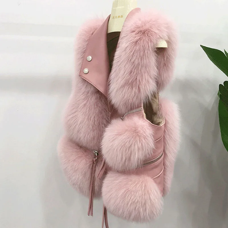 Parkas Womens Outdoors Coats Jackets Vests 2022 Faux Fur Imitation Fox Hair PU zipper Splicing Irregular Fashion Waistcoat Woman