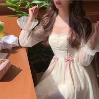 2022 spring elegant princess dress women sweet dot party long sleeve fairy dress female casual vintage korean kawaii mini skirt