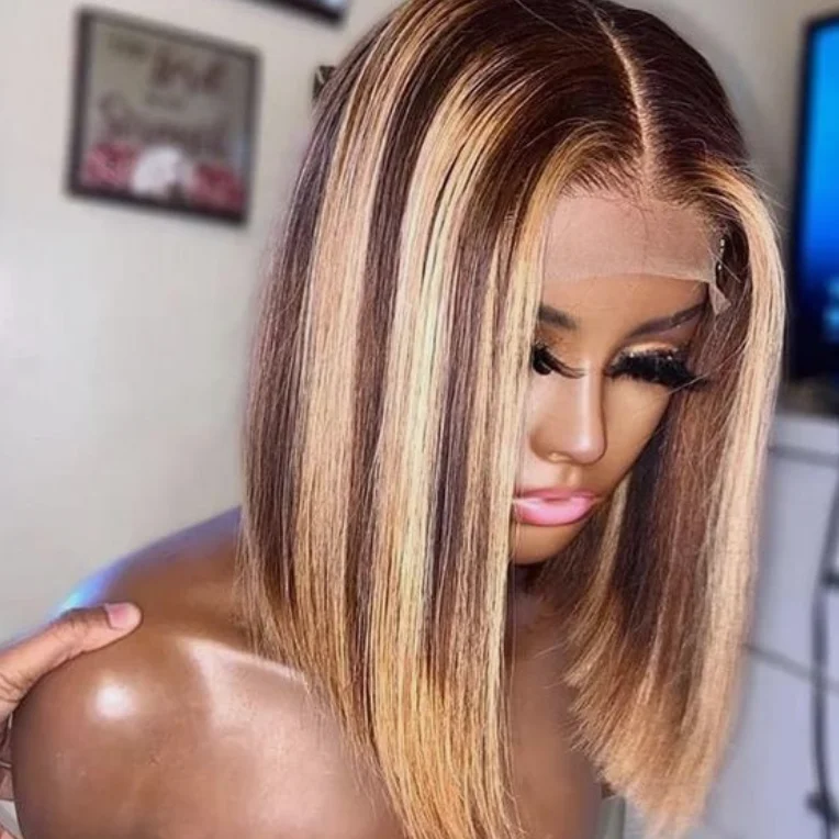 Т-образные парики фронта шнурка Выделите Боб Перуанские из человеческих волос