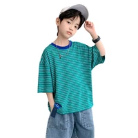 new striped design tshirts for kids boys summer hot sale clothes fashion streetwear loose tee tops teenager school sport t shirt