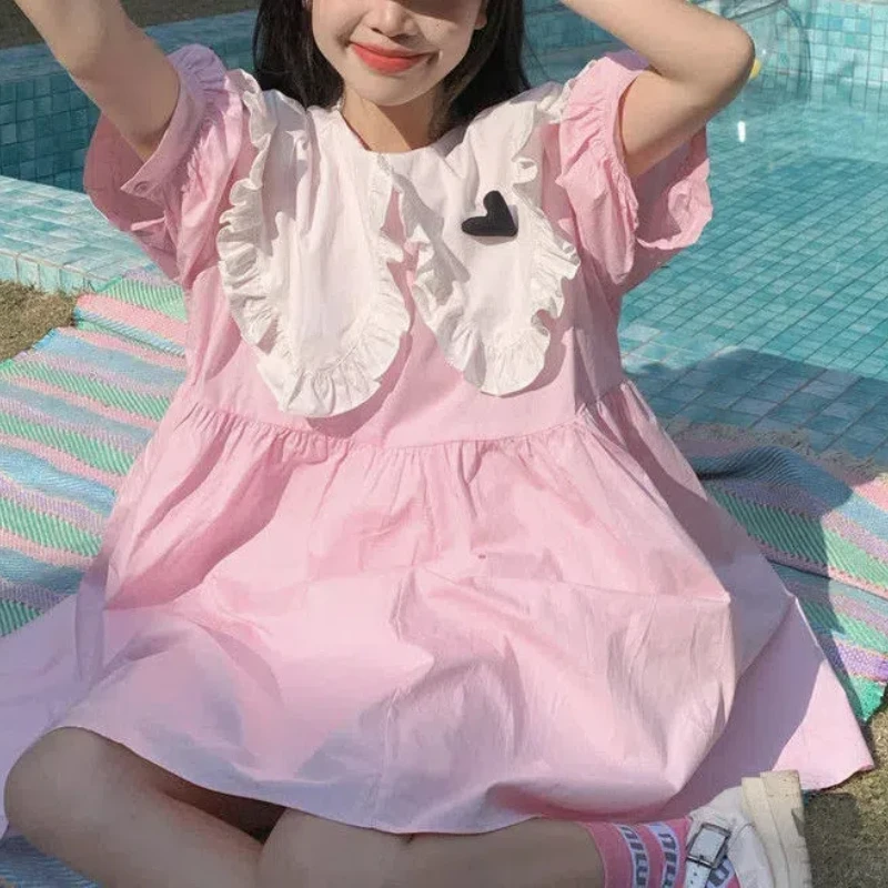 Женское платье с короткими рукавами однотонное свободное Повседневное в стиле