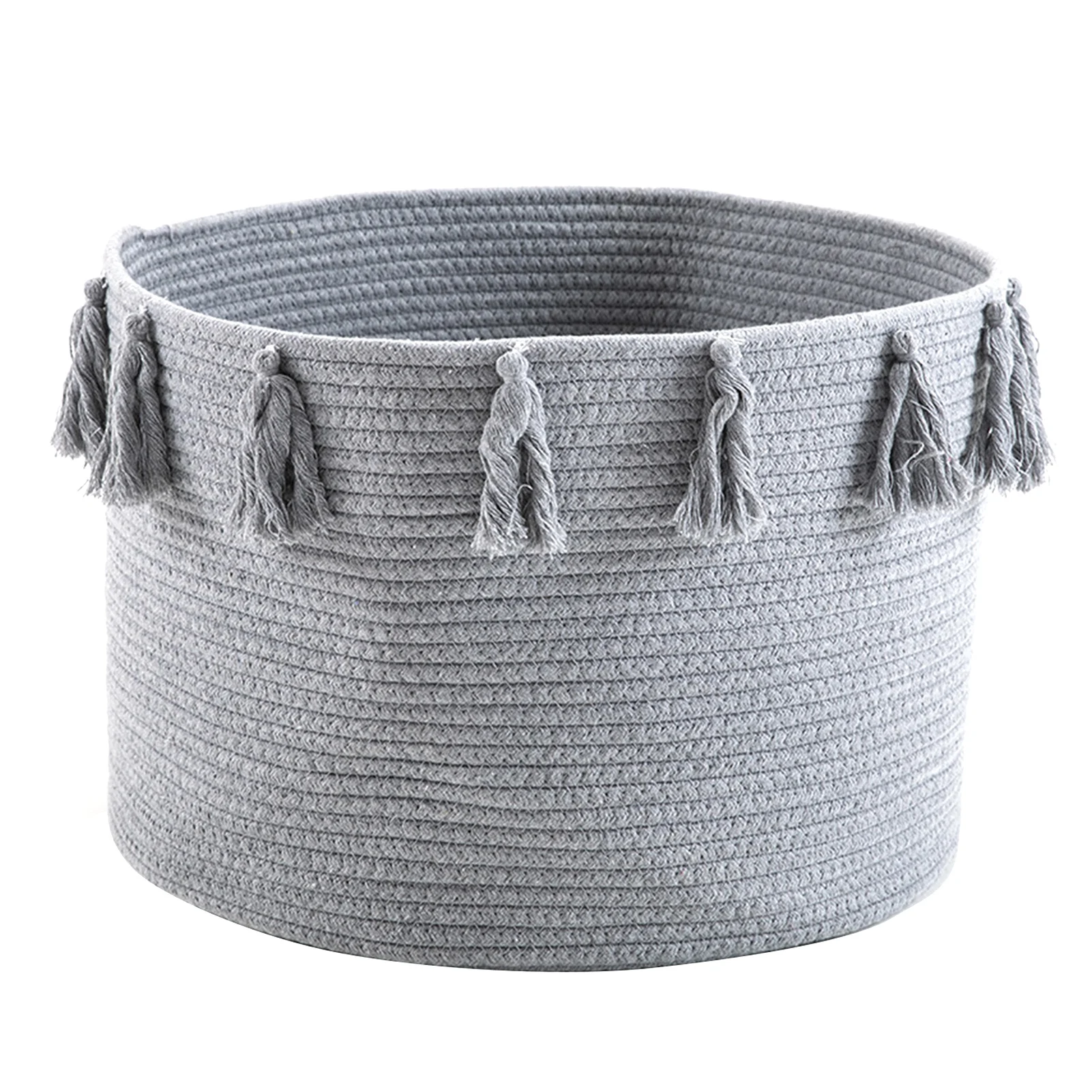 

Round Storage Baskets For Organizing Cotton Large Foldable Woven Rope Laundry Hamper With Tassel Nursery Hamper For Toys Clothes